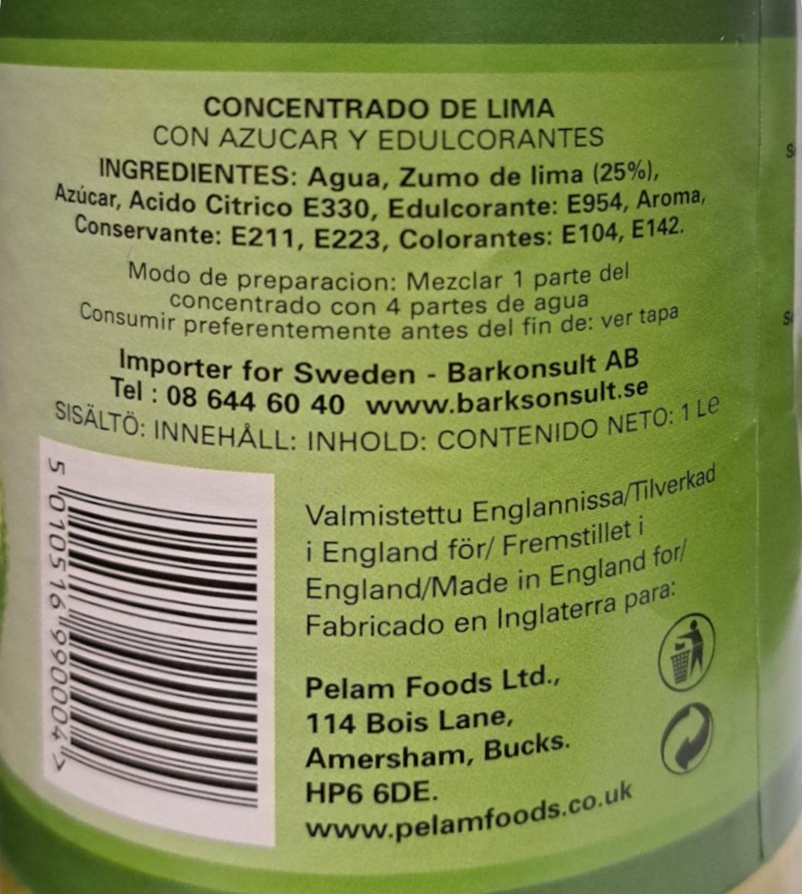 Cordial de lima Pelam 1Lt