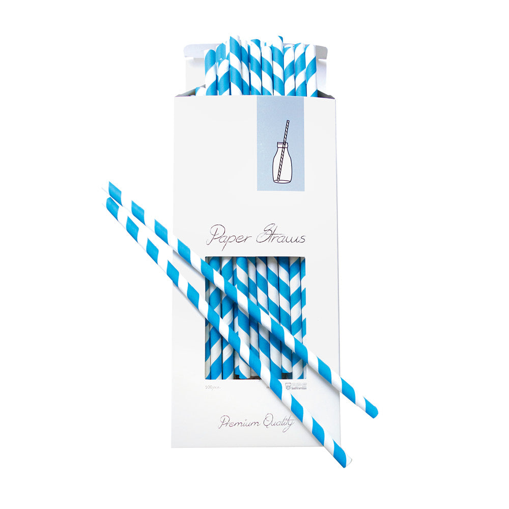Pajita 8x255mm Papel Azul/Blanca
