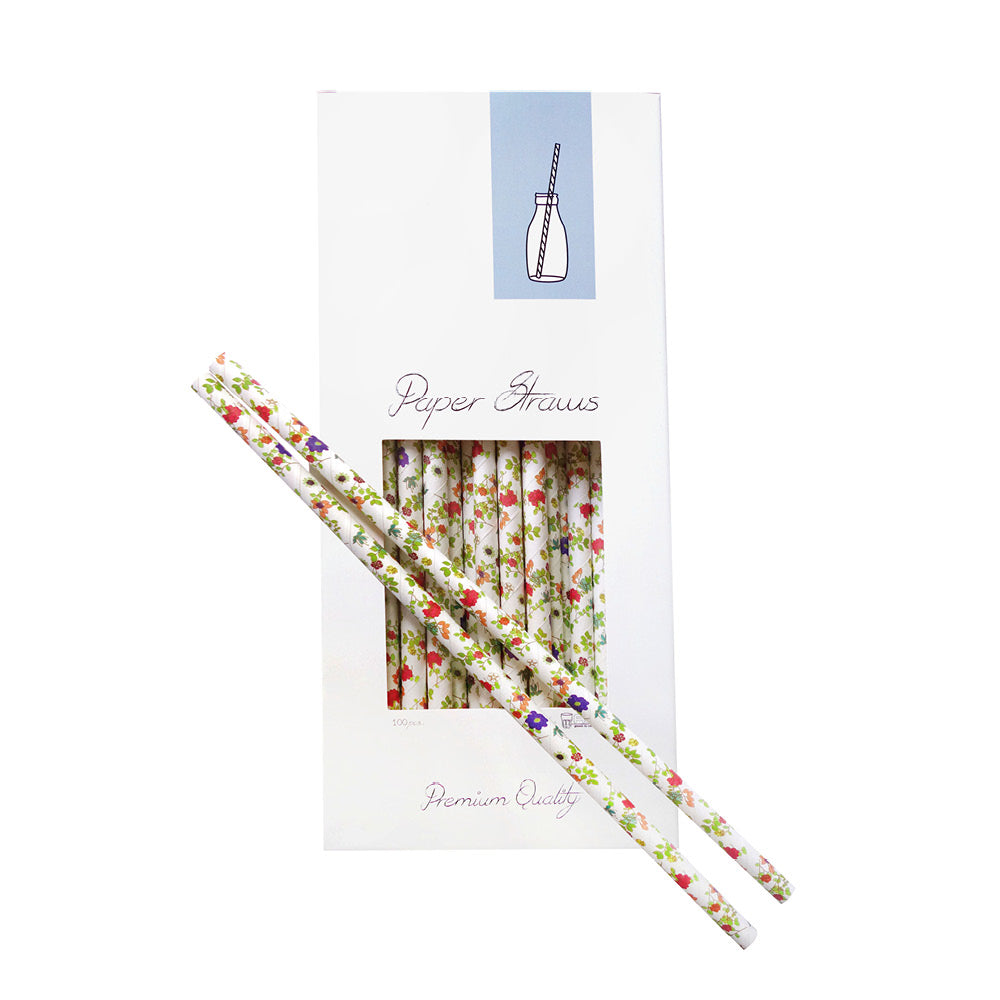 Pajita 8x255mm Papel Flores