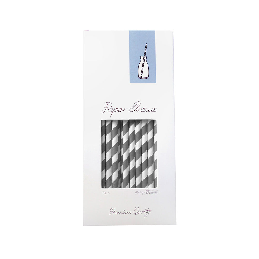 Pajita 8x255mm Papel Gris/Blanco