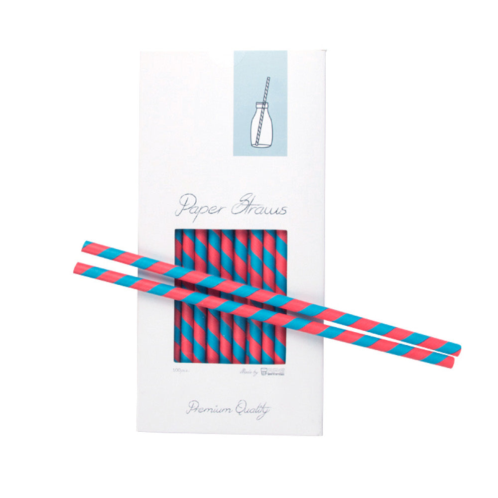 Pajita 8x255mm Papel Roja/Azul