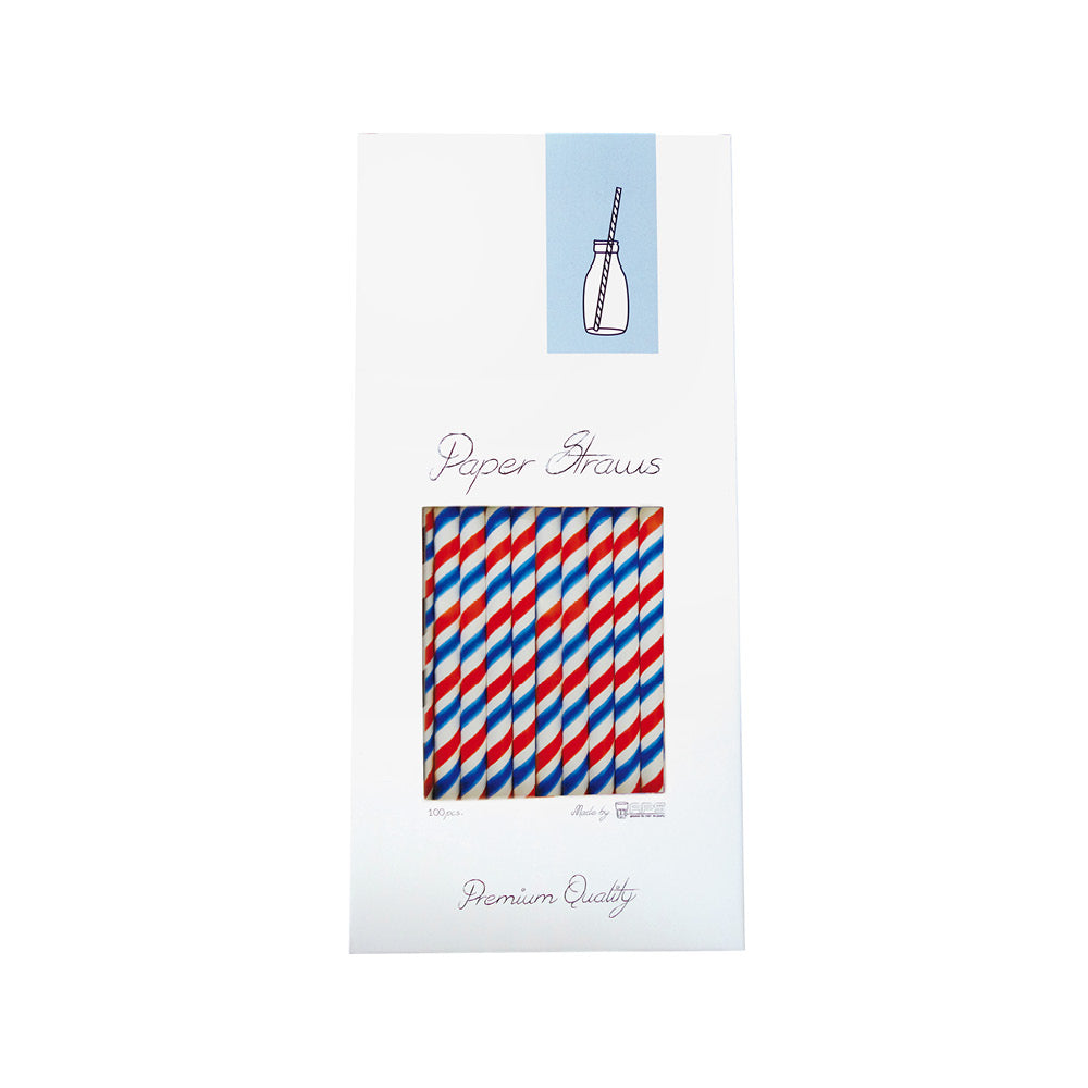 Pajita 8x255mm Papel Roja/Azul/Blanca